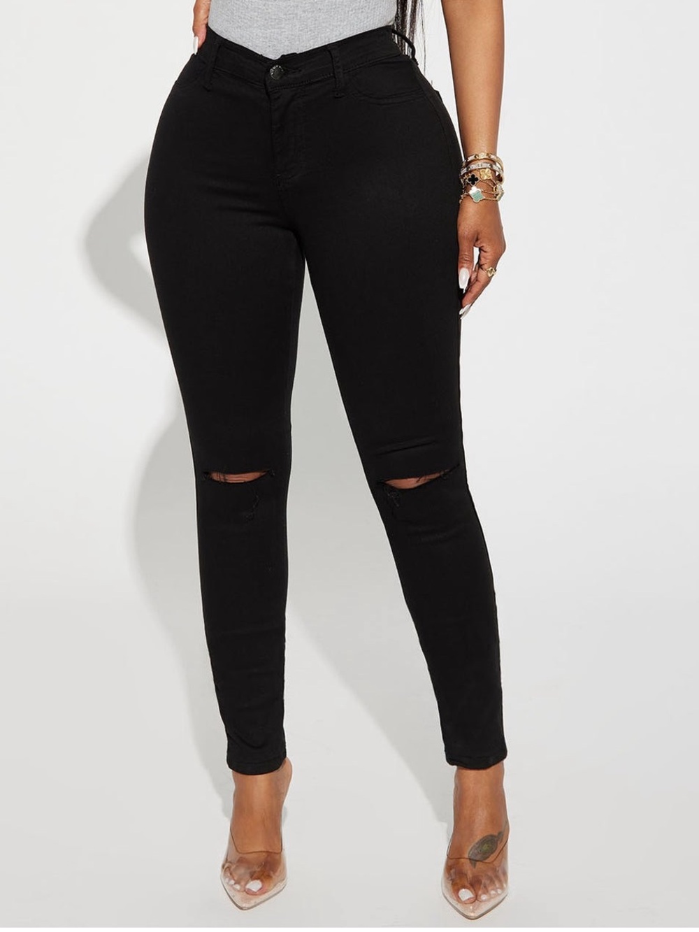 Fashion Nova Black High-Rise Ripped Skinny Jeans